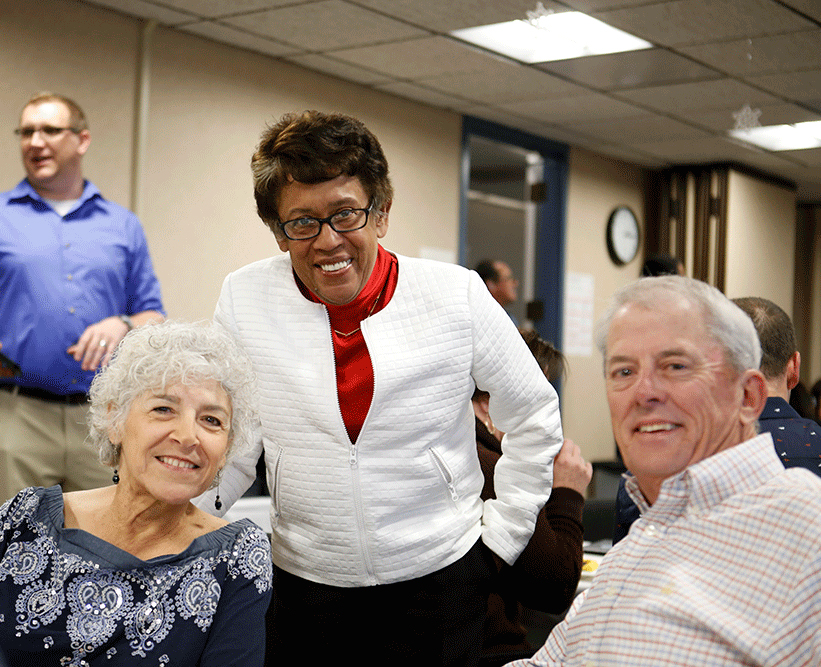 Chancellor Constance Carroll with trustees Maria Nieto Senour and Bernie Rhinerson