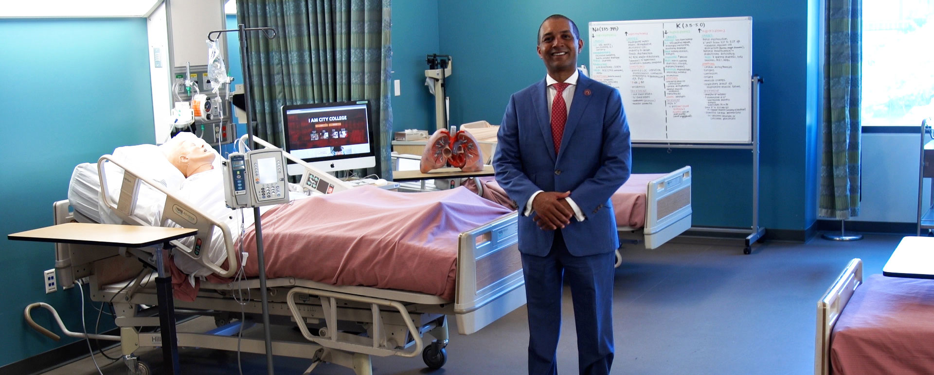 San Diego City College President Ricky Shabazz in a medical training room.