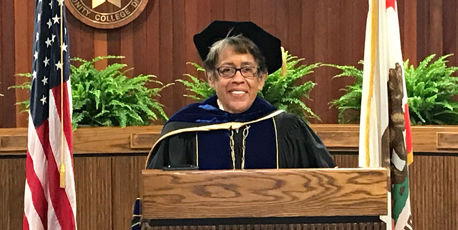 Chancellor Constance M. Carroll delivers a virtual commencement speech to the Class of 2020
