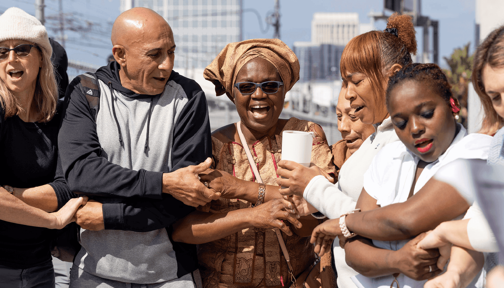 Six employees celebrate a Black History Month event