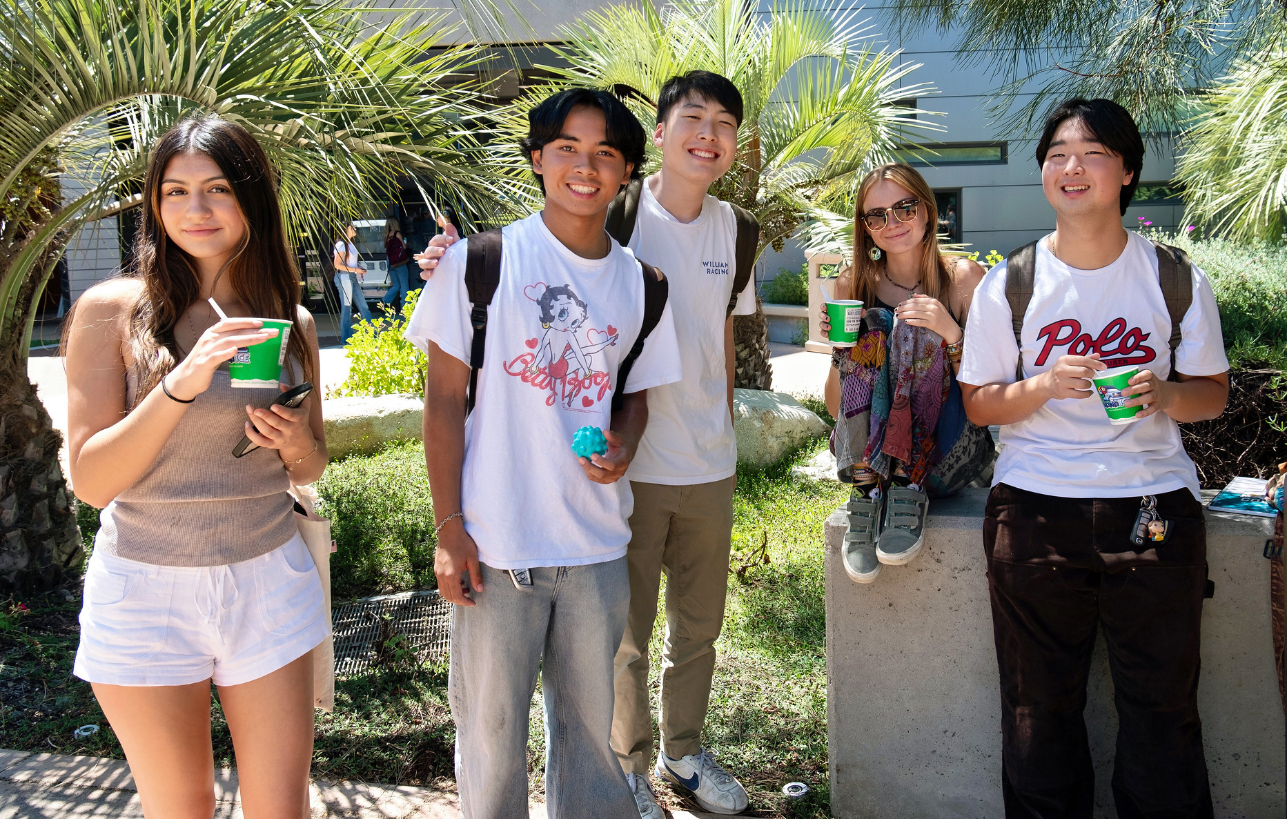 Five students hanging out during the first week of the fall semester