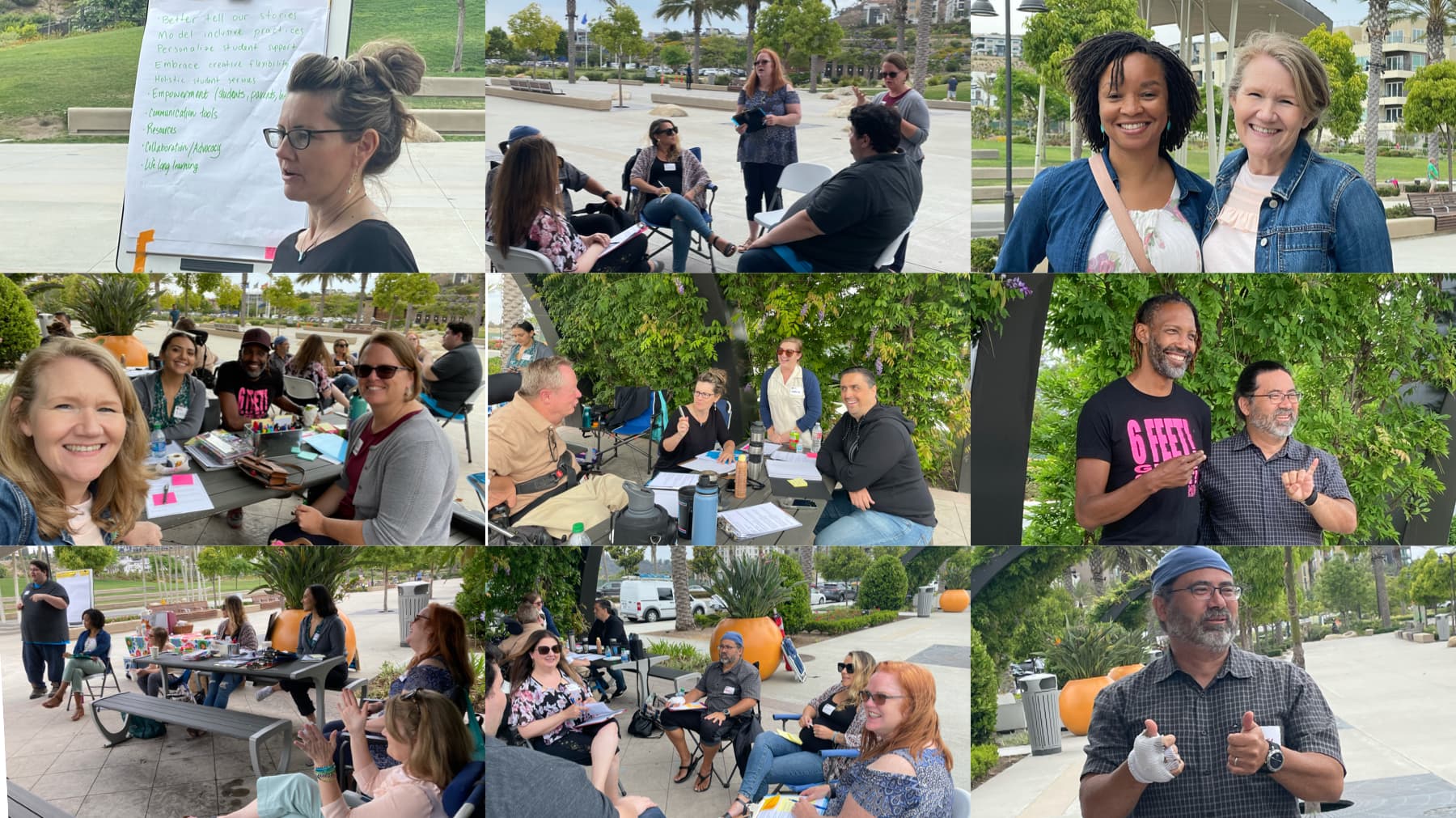 Photo collage of DSPS staff in a park setting