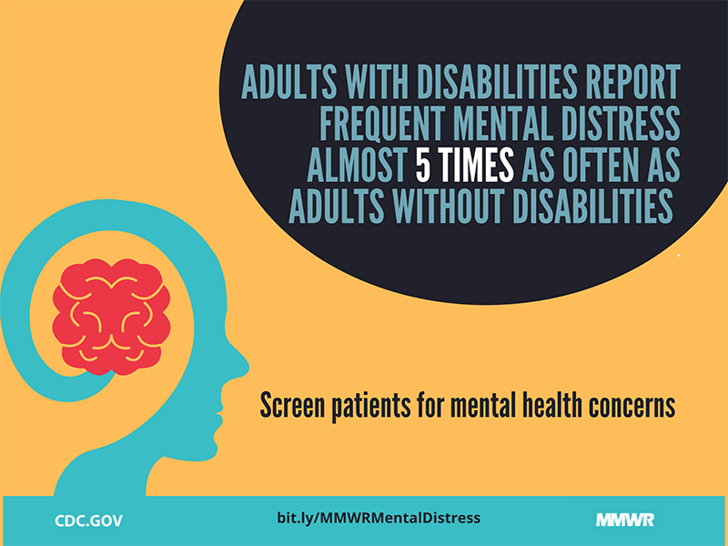 CDC Infographic: Adults with disabilities report frequent mental distress almost 5 times as often as adults without disabilities