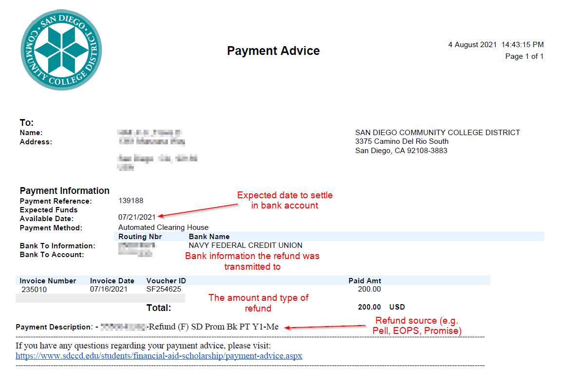 Financial Aid Payment Advice | San Diego Community College District