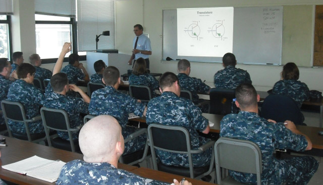 military students in a classroom