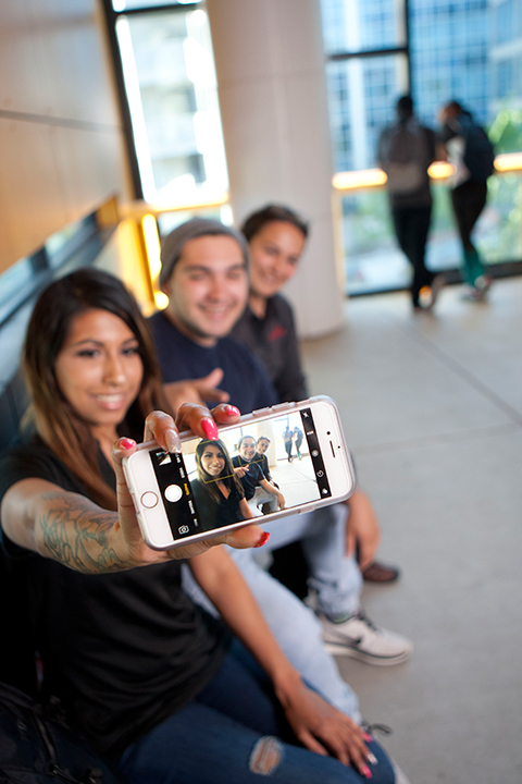 three students take a selfie