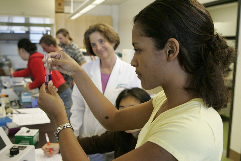 student in a science lab