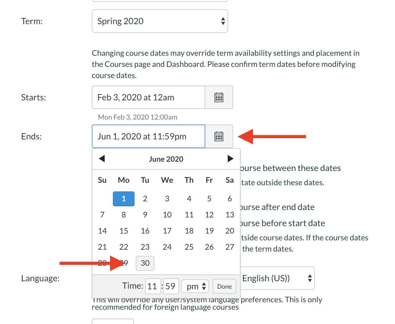 How to update your course dates