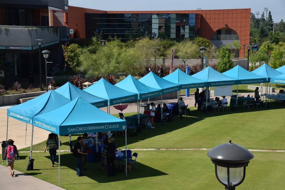 San Diego Miramar college tents are set up to welcome students during the first week of the fall semester