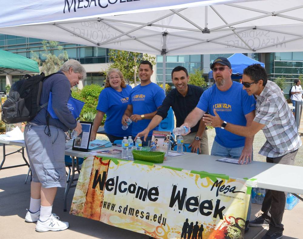 A welcome table at San Diego Mesa College