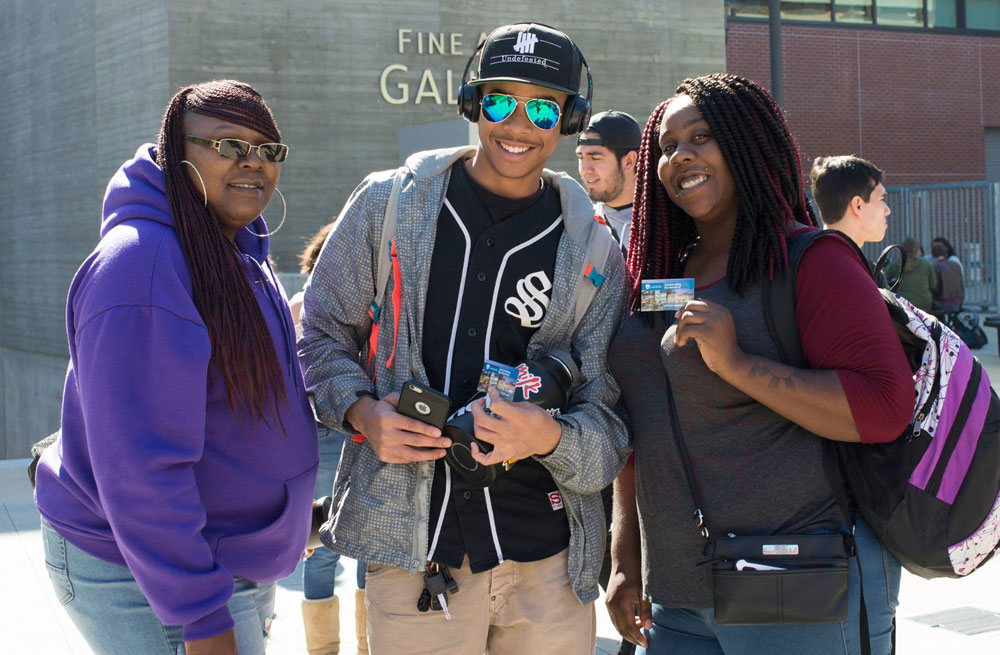3 students at city college on the first day of spring semester 2017