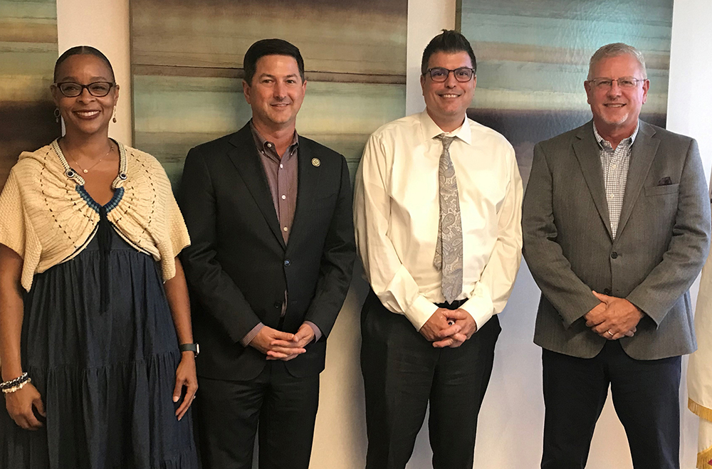 From left, Mesa College President Ashanti Hands, Assemblymember Chris Ward (D-San Diego), SDCCD Chancellor Carlos O. Cortez, and Miramar College President P. Wesley Lundburg.