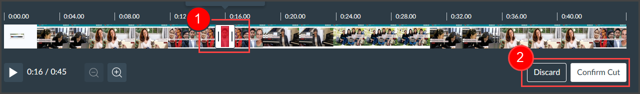 Screenshot of the video timeline with the cut tool active
