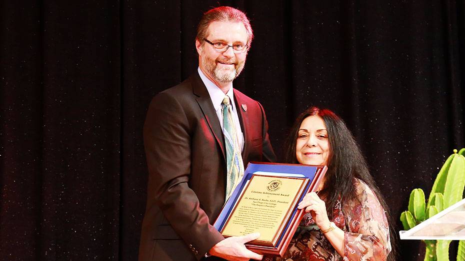 San Diego City College President Anthony Beebe and Barrio Station Founder and Executive Director Rachael Ortiz.