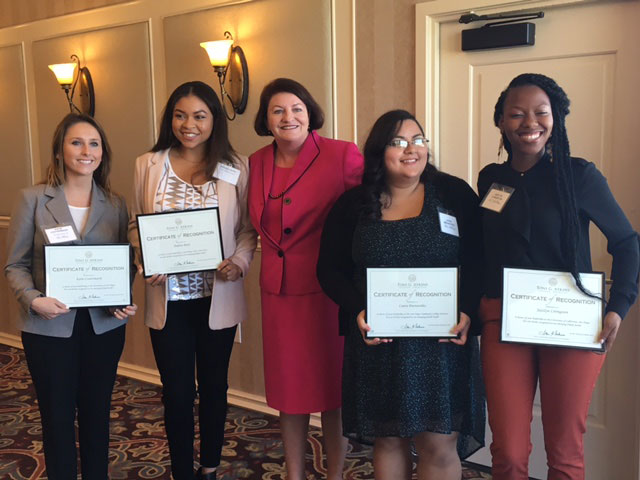 From left, Katie Coutermarsh, Andrea Byrd, Assembly Speaker Emeritus Toni Atkins, City College student Laura Benavidez, Jazzlyn Livingston.