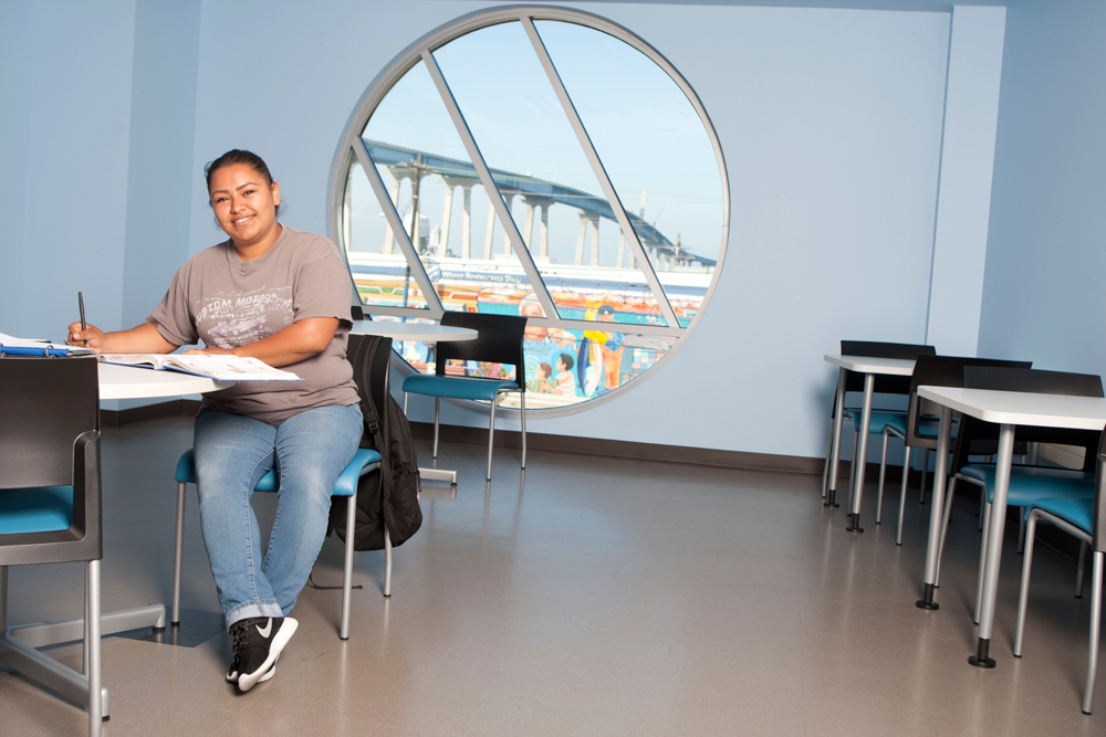 A student sits at a desk at San Diego Continuing Education