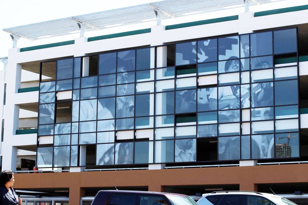 The parking garage near the Cesar E. Chavez campus