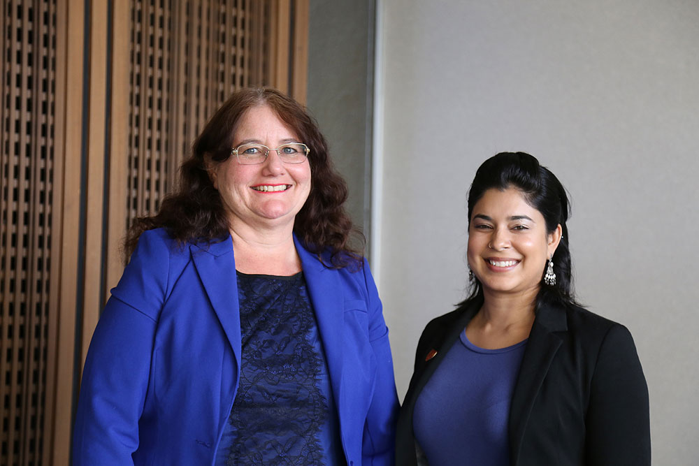From left, Earline Barrett, Administrative Technician from San Diego City College, and Seher Awan, Vice President of Administrative Services at City College