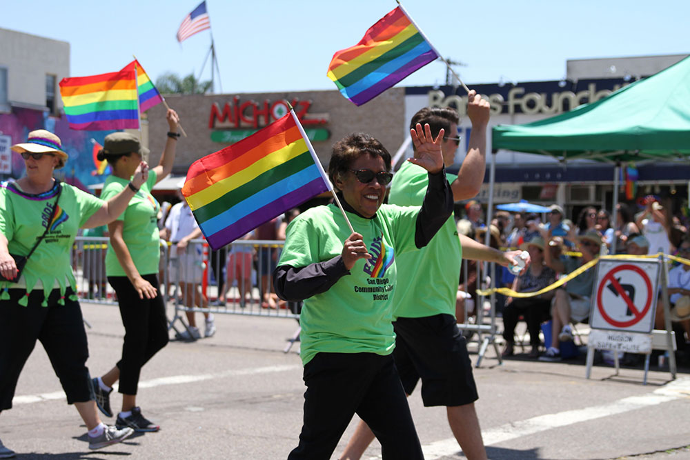 Chancellor Constance M. Carroll walks in the Pride Parade