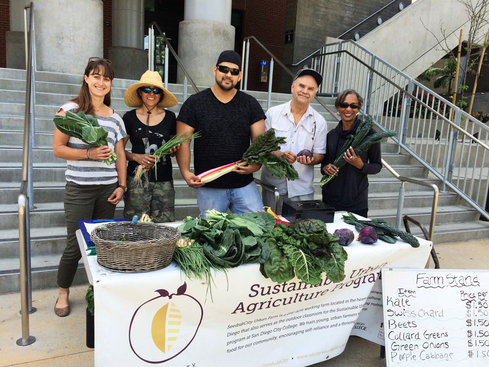 Students sell produce that came from the City College urban farm