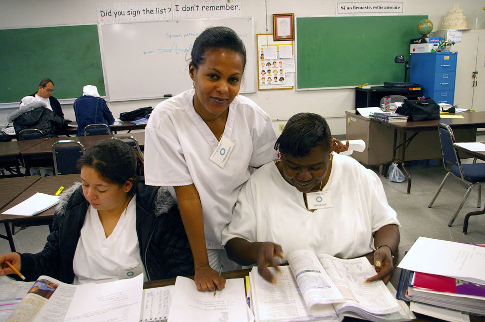 Students are studying during a healthcare class at Continuing Education.