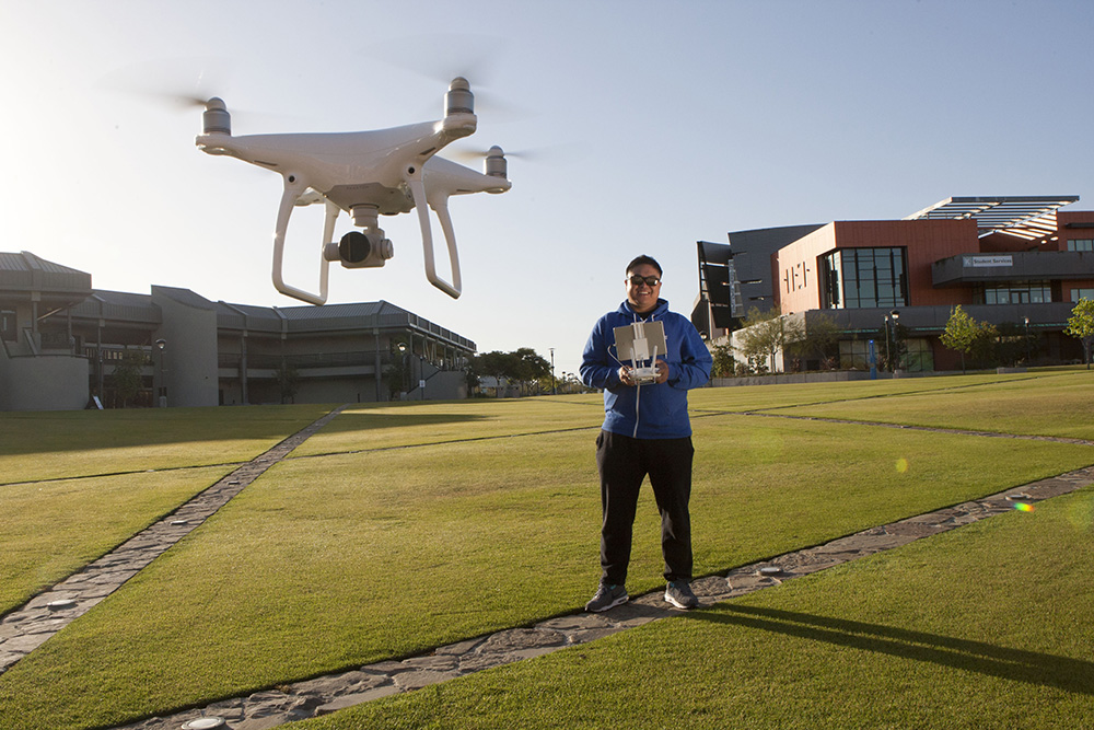 A drone takes off at Miramar College