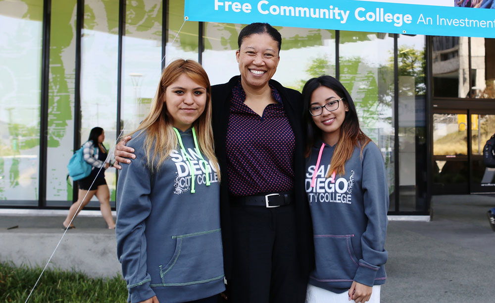 Denise Whisenhunt is pictured with two San Diego City College Students
