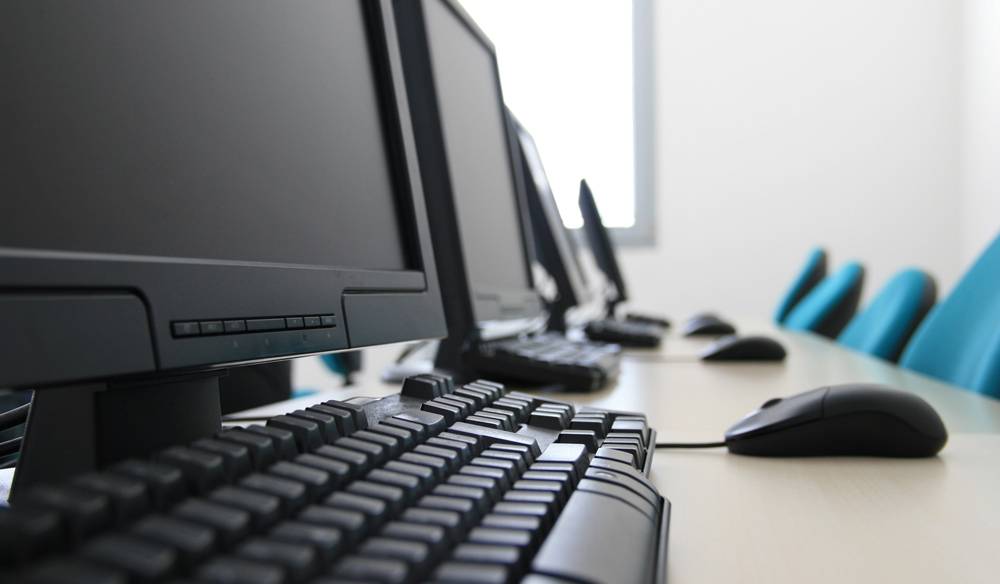 a computer monitor and a keyboard