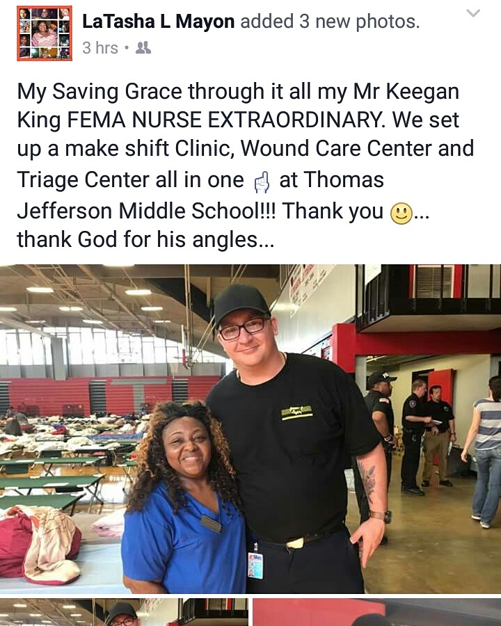Keegan King at an emergency shelter in Houston