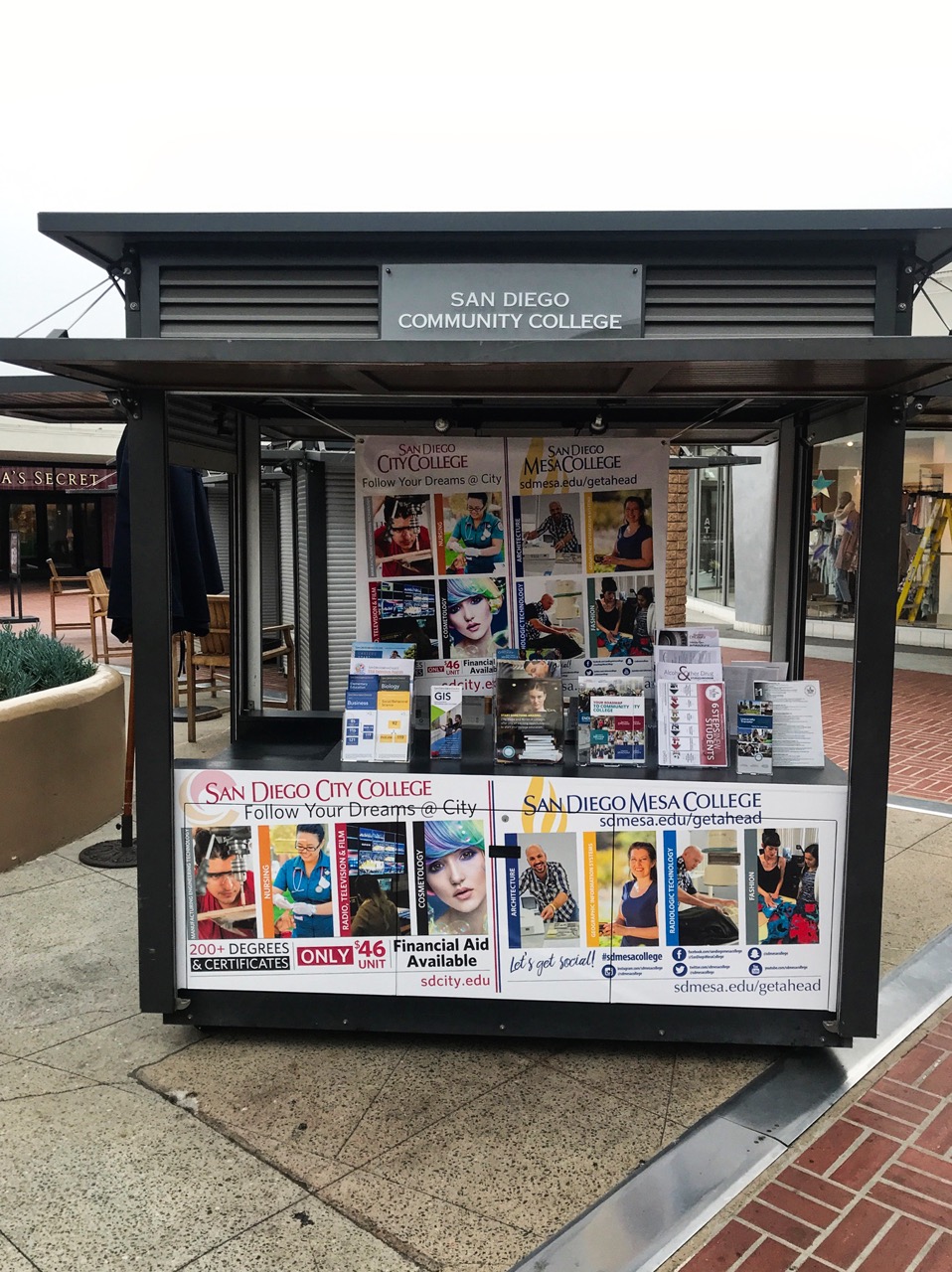 A kiosk promoting district colleges