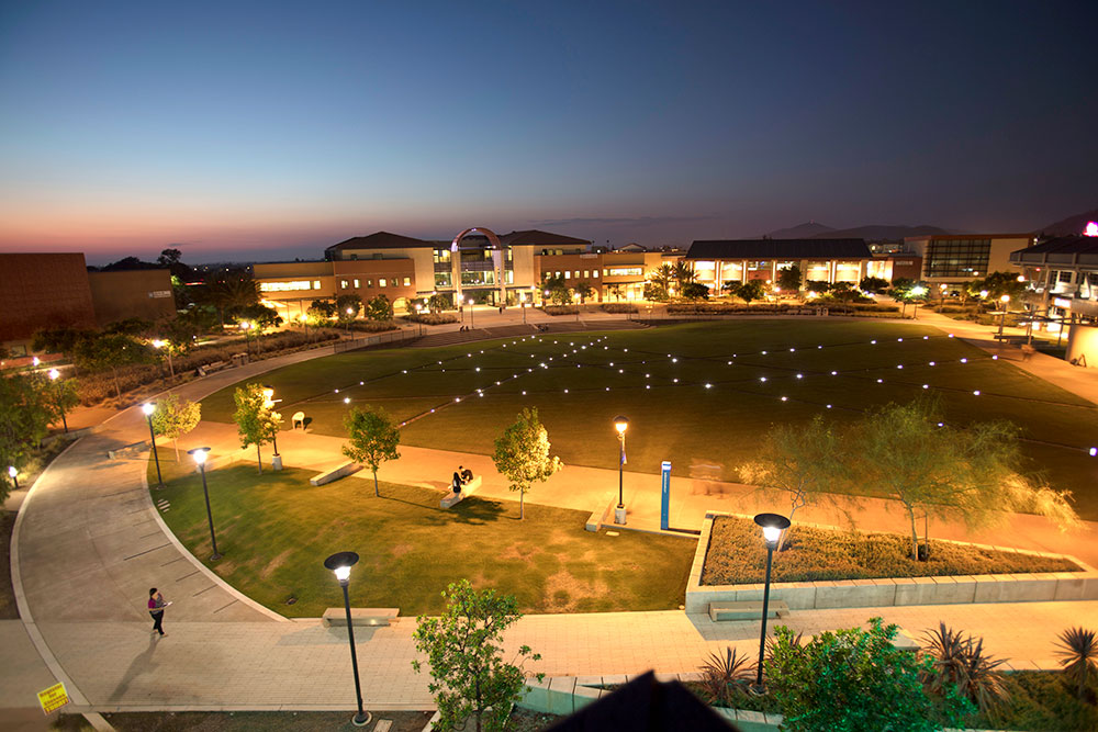 Miramar's Compass Point lit up at night