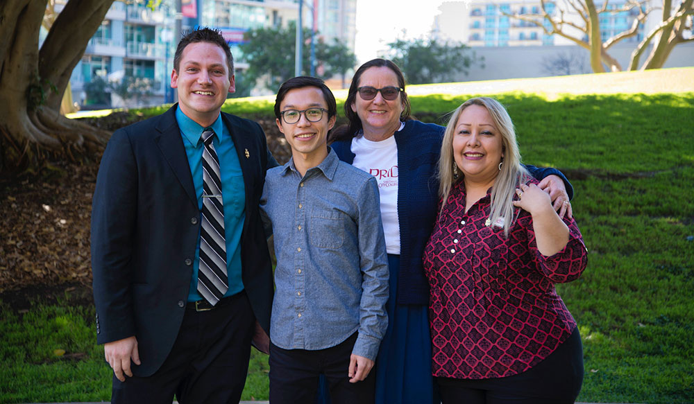 Caleb Mertz-Vega, Wilson Saiki, Professor Elizabeth Meehan, Nadia Escobar.