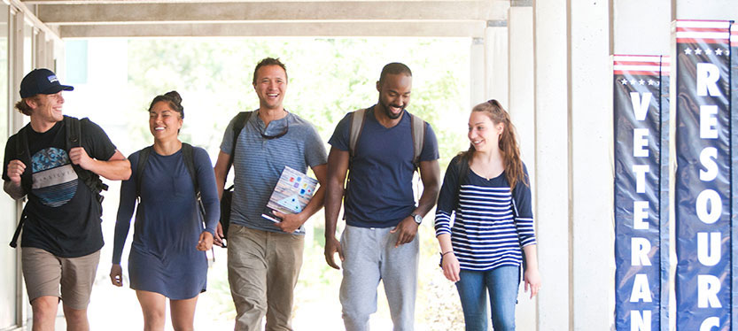 Veteran Students walk near the resource center at Mesa College