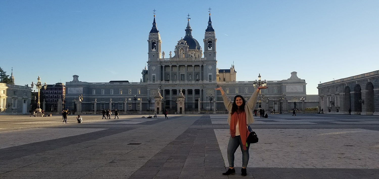 Madelaine Hernandez Levin outside Royal Palace of Madrid