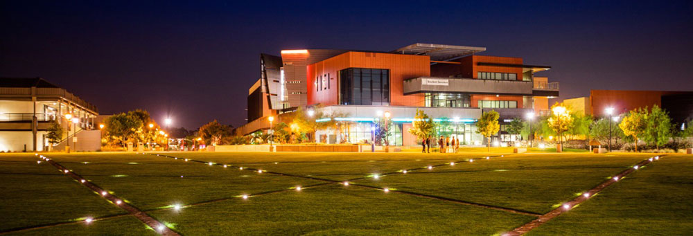 Miramar College’s K Building lit up at night