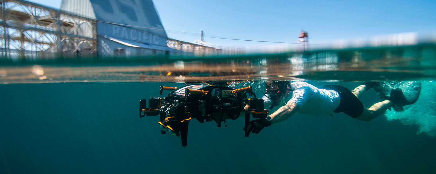 A diver in the water tests out underwater technology