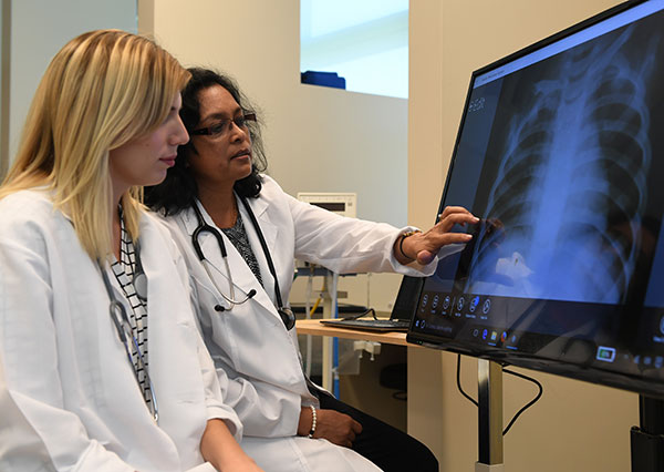 A chest x-ray is examined during a class relating to Modesto College’s Respiratory Care baccalaureate program. 
