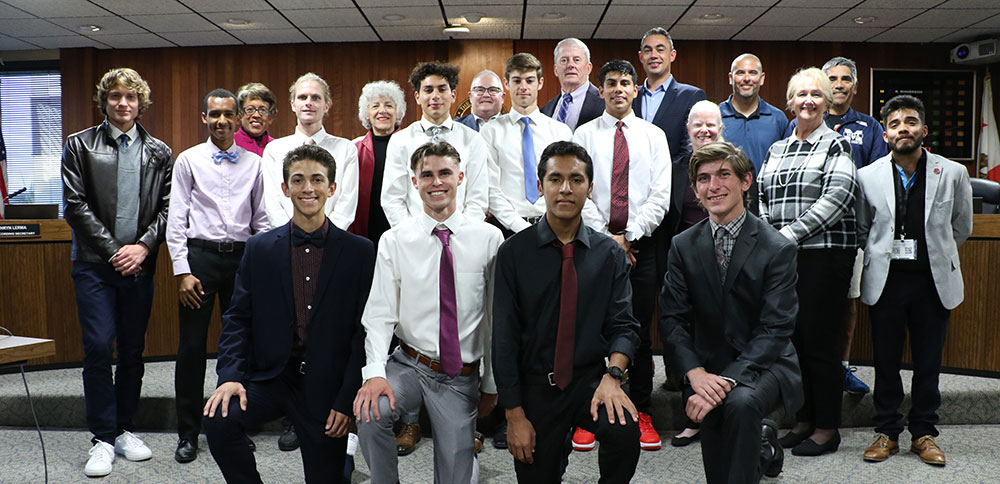 Members of the Mesa College men’s cross country team were recognized during a SDCCD Board of Trustees meeting. 