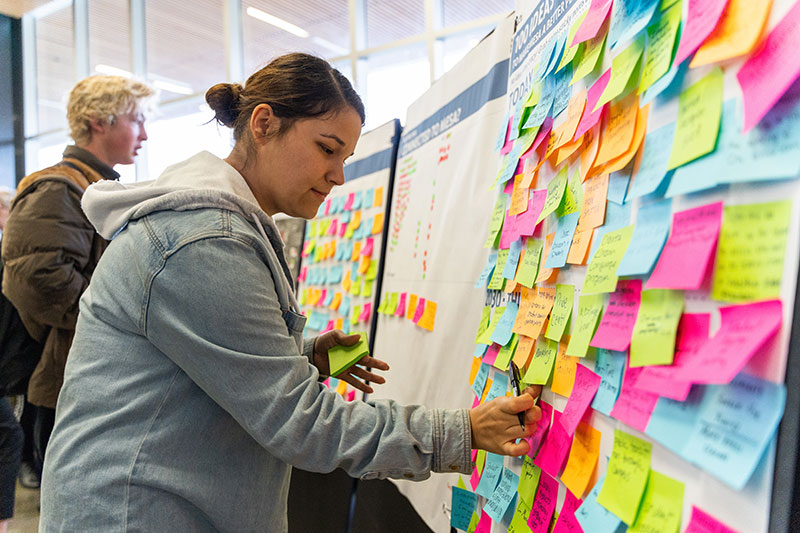 A board full of suggestions on post-it notes for the master plan