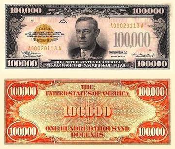 Image of a 100,000 dollar bill
