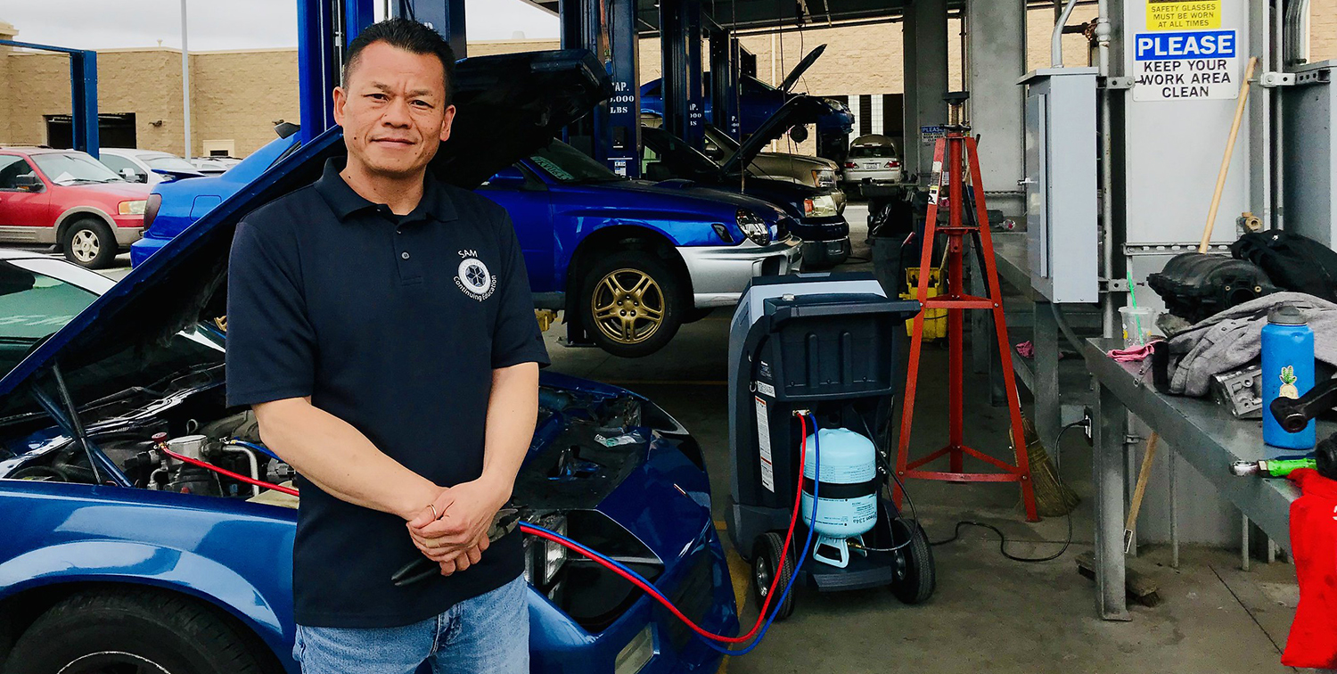 Sam Phu at the automotive department at the San Diego College of Continuing Education.