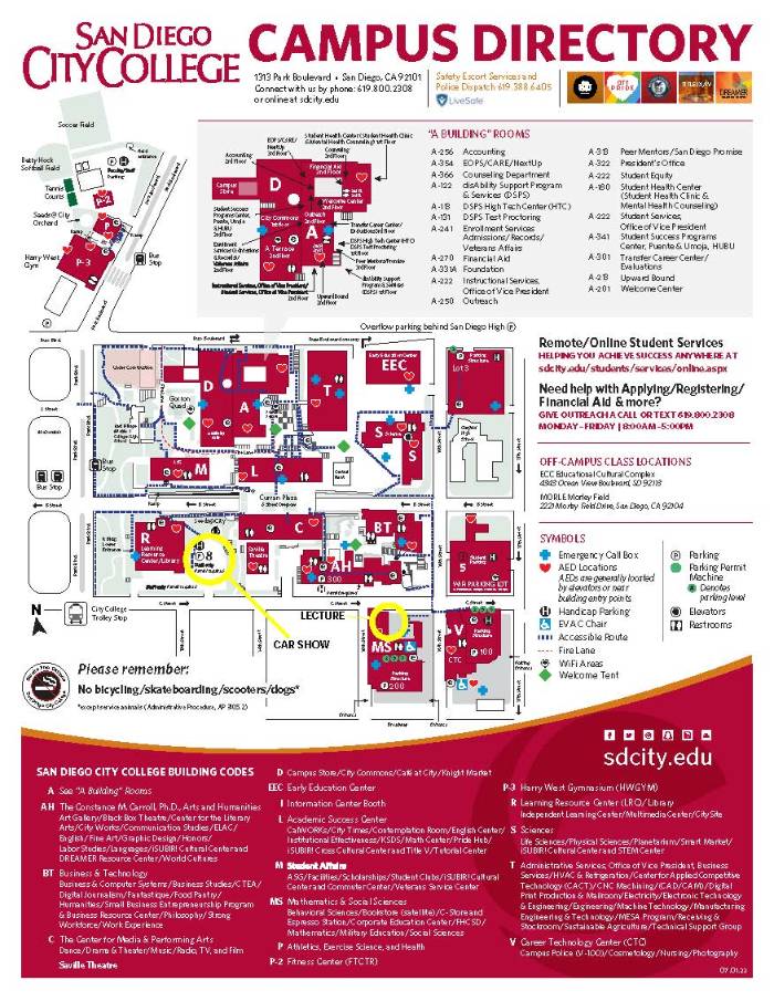 A map of City College with Parking Lot 5 circled.