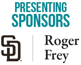 San Diego Padres logo and Roger Frey as presenting sponsors