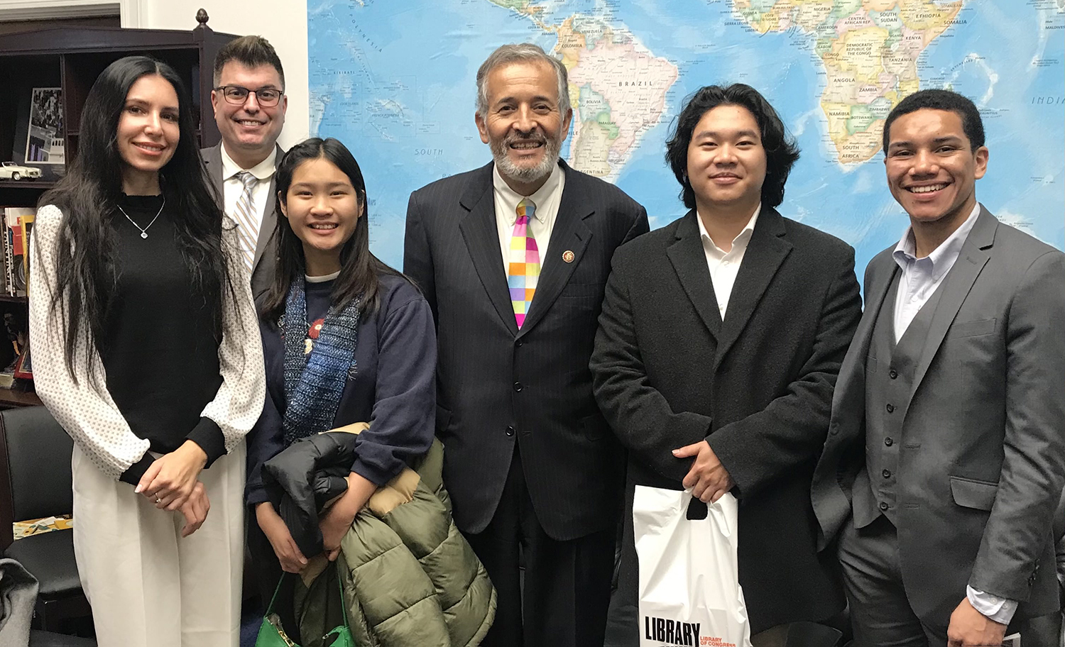 Student trustees with the chancellor in Juan Vargas' office