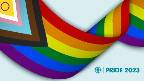 A rainbow banner text reads Pride 2023 next to the district seal