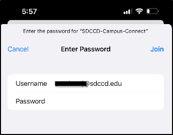 A login window for SDCCD campus connect
