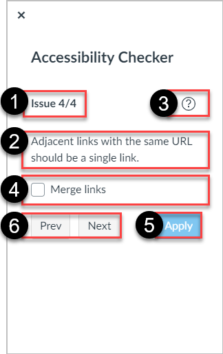 Image of the Accessibility Checker with annotations showcasing the different fields on the tool