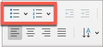 Two PowerPoint built-in list styles buttons, Bullets and Numbering