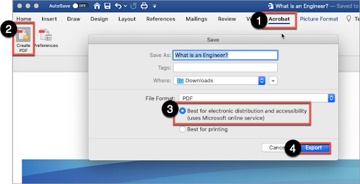 In Word, use the Acrobat plug-in to create a PDF.  Select "Best for electronic distribution...", then Export.