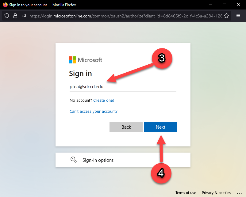 Login window to insert SDCCD account information